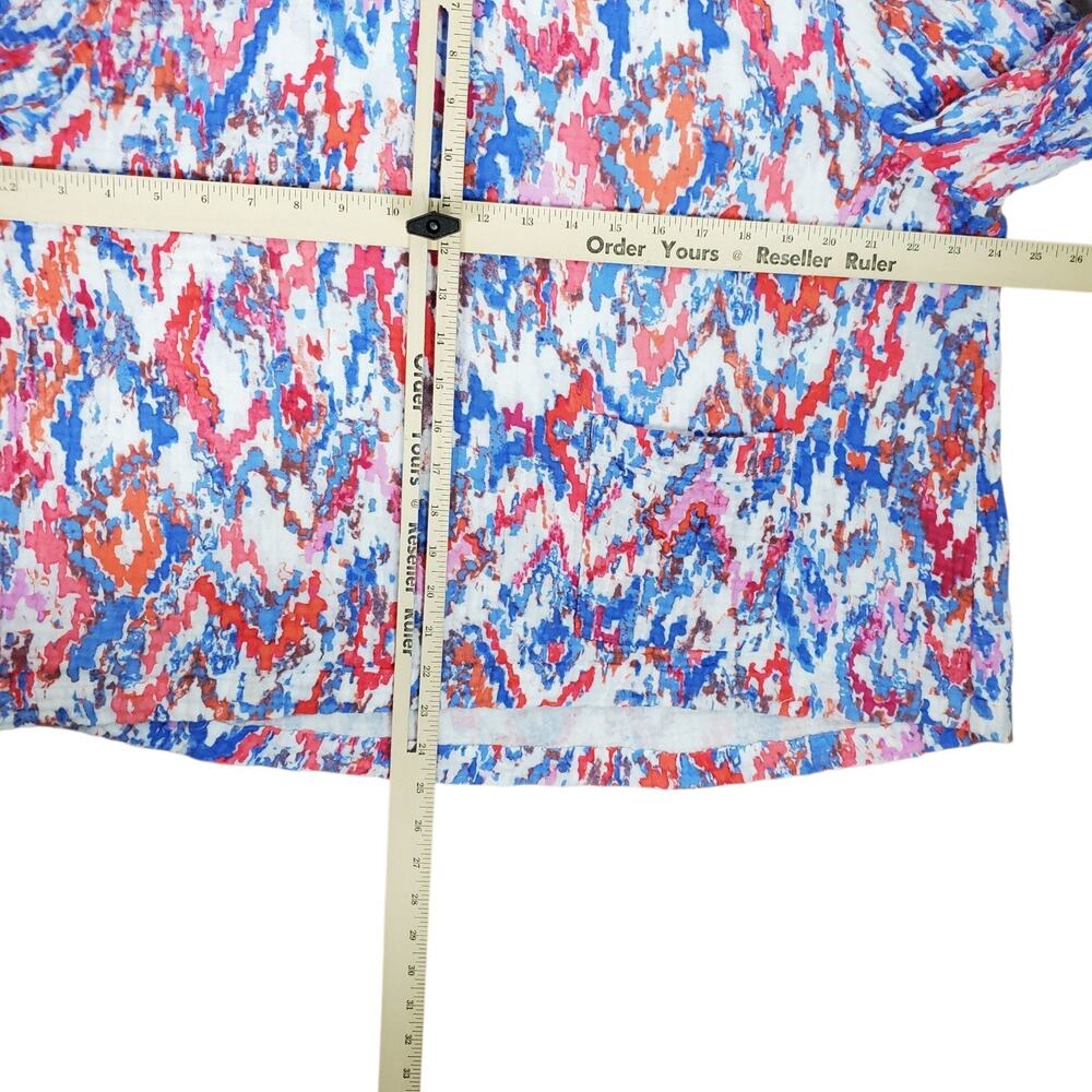 Habitat Seaside Double Cloth Gauze Pullover Top Lg 3/4 Sleeve Ikat Red Pink Blue - Picture 12 of 12